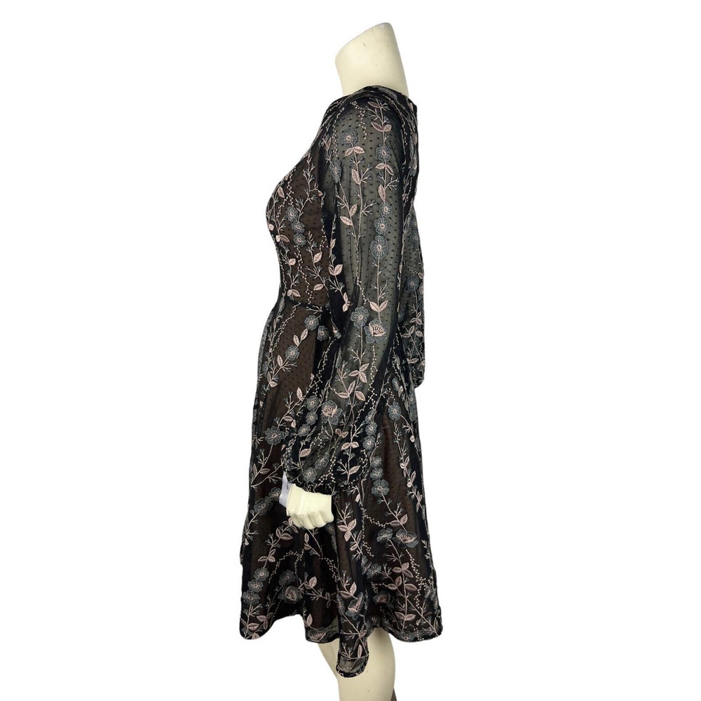 NEW Dress the Population Floral Embroidered Dress S Mesh Sabrina Black Cocktail - Picture 2 of 12